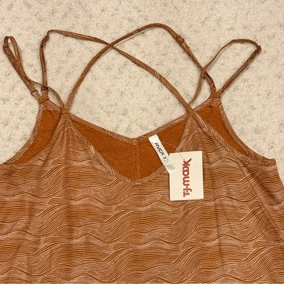 RVCA Strappy Cami Tank Top NEW Womens XS Camel Tan Ripple Wavy Lines Summer Gift - Picture 2 of 8